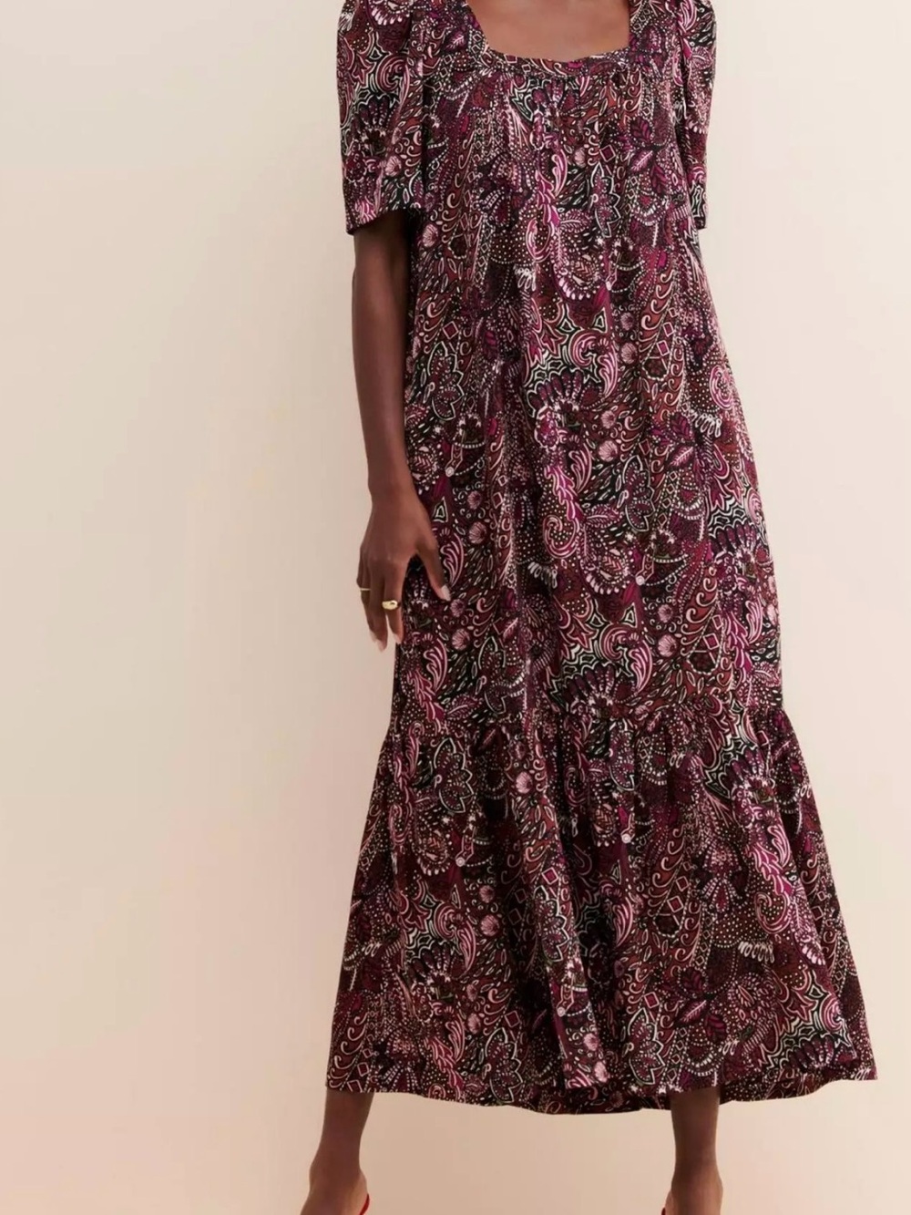 Maeve by Anthropologie Lizabetta Midi/Maxi Burgundy and Pink Paisley Dress (S)